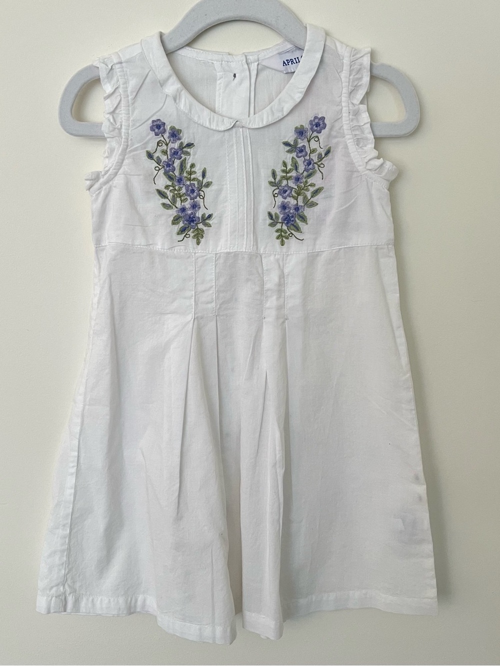 April Cornell White Summer Dress with Purple Floral Embroidery